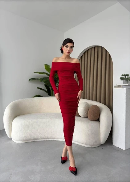 Dakota Drapeli Elbise - Resim 5