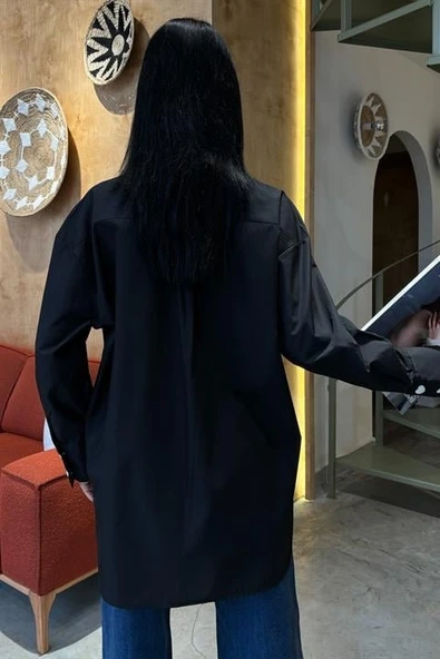 Kalp Nakışlı Ve Düğme Detaylı Oversize Gömlek 3430 - Resim 3