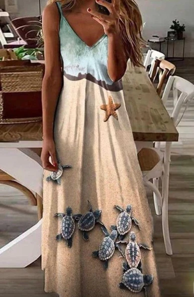 Kadın Süprem Kumaş Dijital Baskılı Askılı Elbise ürün görseli