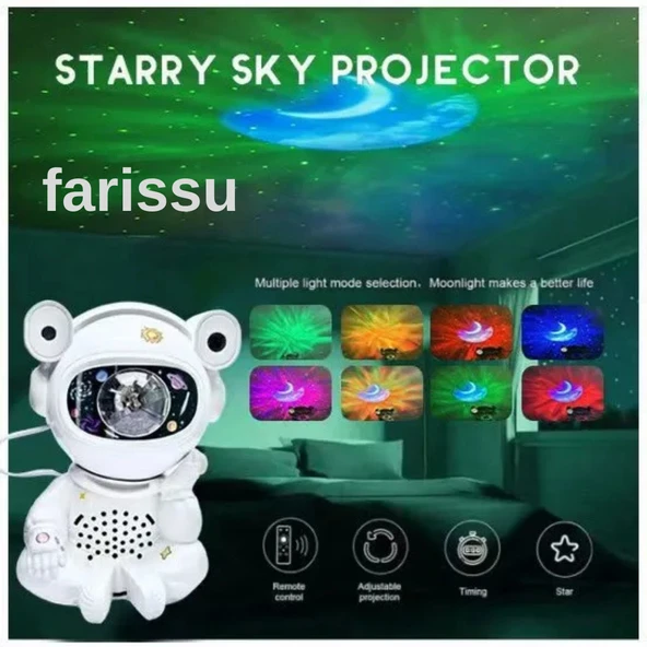 Sevimli Astronot Tasarımlı Müzikli Yıldızlı Gökyüzü Projektörü - 8