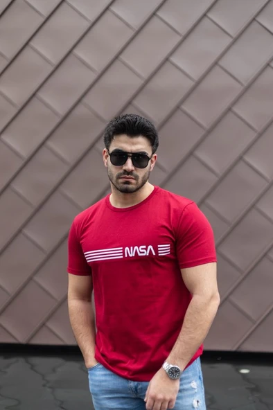 Erkek Kısa Kollu Nasa Baskı Basic Erkek T-shirt - Resim 4