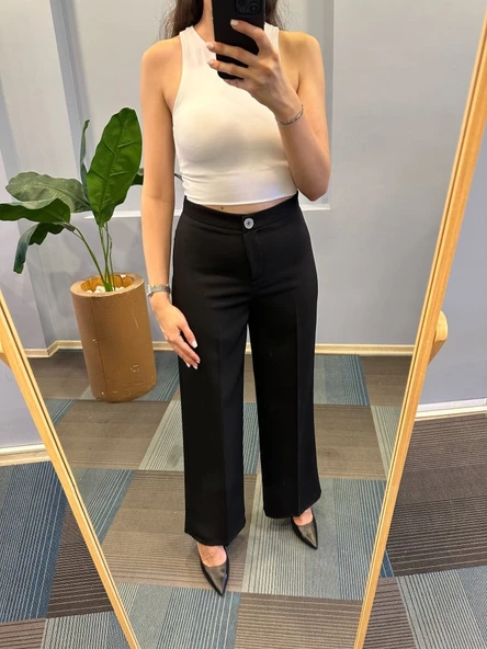 Yüksek Bel Palazzo Metal DüğmePantolon ürün görseli