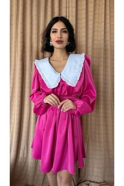 Fuşya Bebe Yakalı Elbise - Resim 4