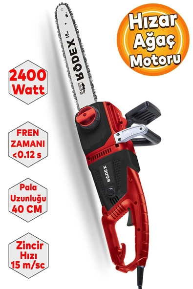 Rodex RDX906 Orman Ağaç Motoru Elektrikli Hızar Ağaç Kesme Motoru 40 Cm 2400W