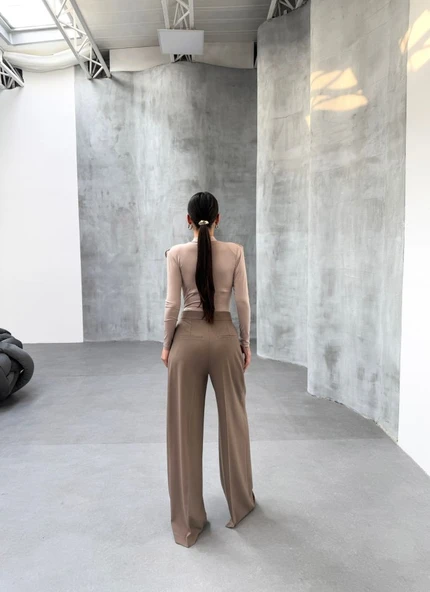 230 Gr Poly Viscose Full Lycra Pi̇leli̇ Palazzo Pantolon - Resim 2