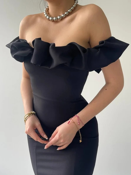 Popi Madonna Yaka Kalem Elbise - Resim 5