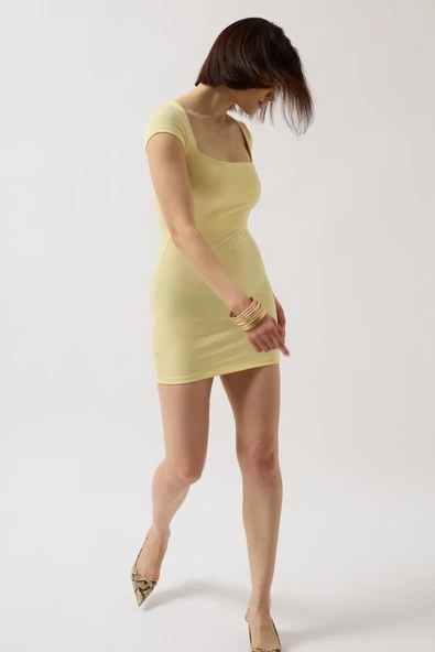 Pencere Detay Mini Dekolte Elbise - Resim 3