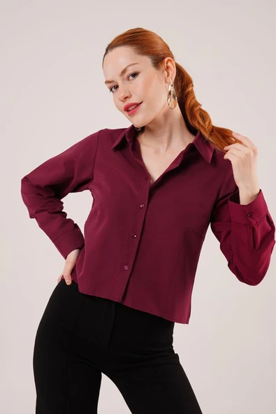 Ön Dikiş Detaylı Bordo Gömlek ürün görseli