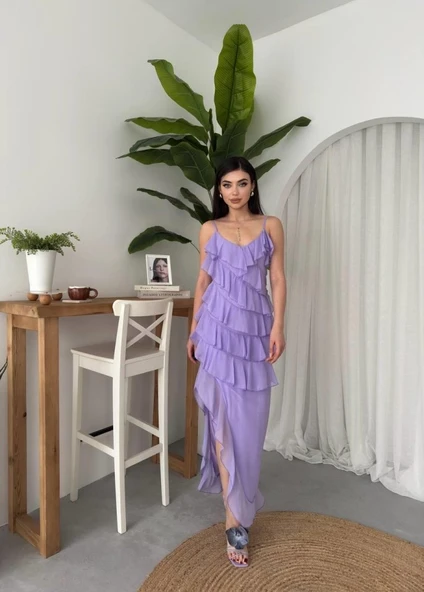 Ples Yırtmaç Detaylı Elbise - Resim 6