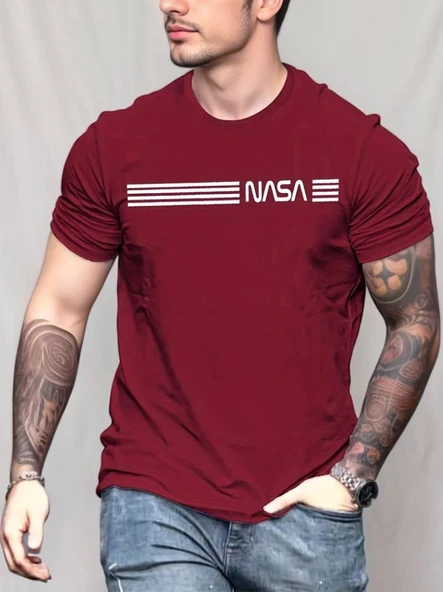 Erkek Kısa Kollu Nasa Baskı Basic Erkek T-shirt ürün görseli