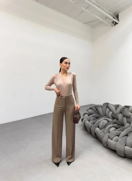 230 Gr Poly Viscose Lycra Metal Düğme Palazzo Pantolon ürün görseli