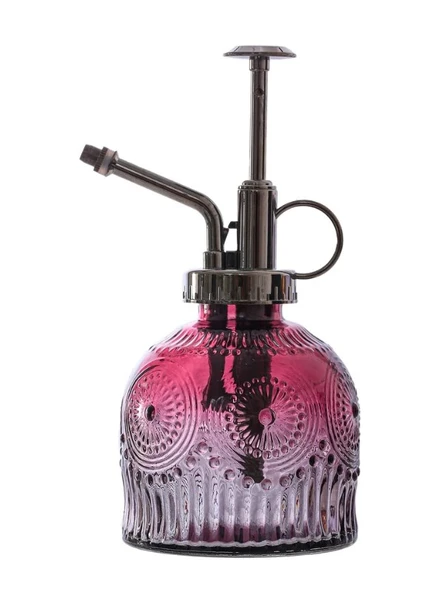 Vintage Cam Bitki Sulama Spreyi – Dekoratif Püskürtme Kolonya Şişesi 200 ml Kırmızı - 1