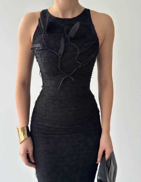 Lers Çiçek Detaylı Elbise - Resim 7