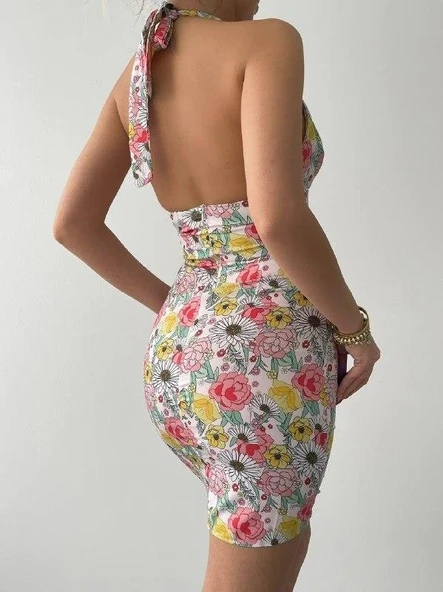 Greasa Boyundan Bağlamalı Elbise - Resim 4