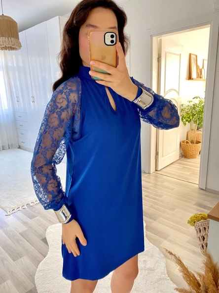 Kadın Uzun Kollu Tül Detay Sandy Mini Boy Elbise - Resim 2