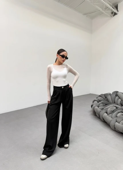 230 Gr Poly Viscose Full Lycra Pi̇leli̇ Palazzo Pantolon - Resim 3