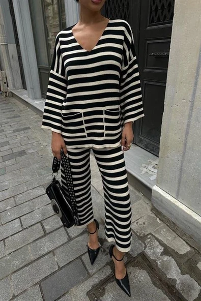 Candy Çizgili Straight Fit Pantolon Takım 9705-015 - Resim 3