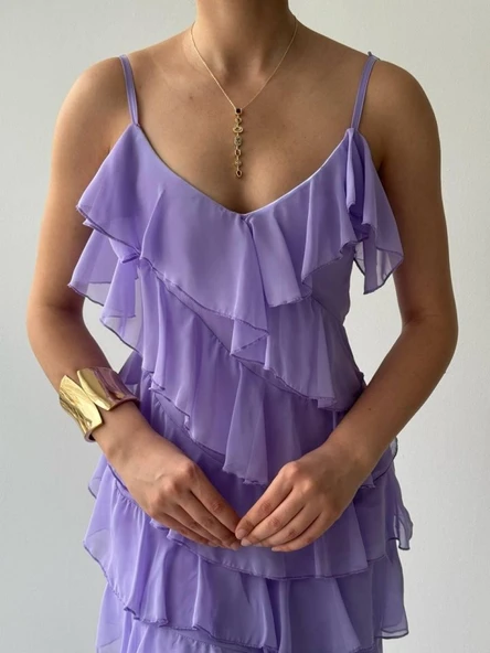 Ples Yırtmaç Detaylı Elbise - Resim 9