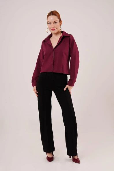 Ön Dikiş Detaylı Bordo Gömlek - Resim 2