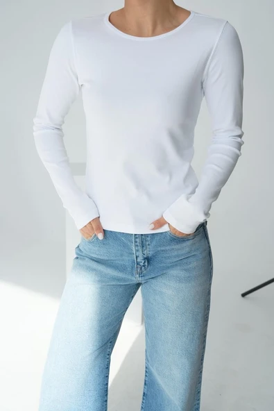 Uzun Kol Örme Body - Beyaz ürün görseli