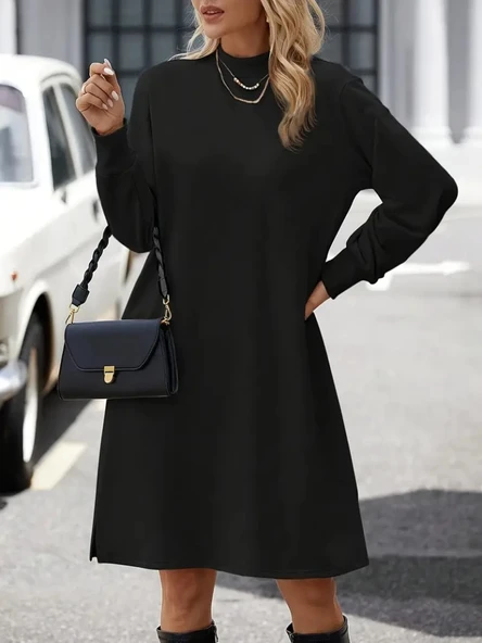 Kadın Uzun Kollu Balıkçı Yaka Kısa şardonlu Dalgıç Elbise - Resim 3