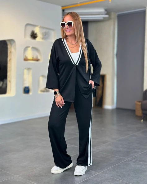 Kadın Iki Iplik Penye Kumaş çıtçıt Detaylı Ribanalı Ikili Takım ürün görseli