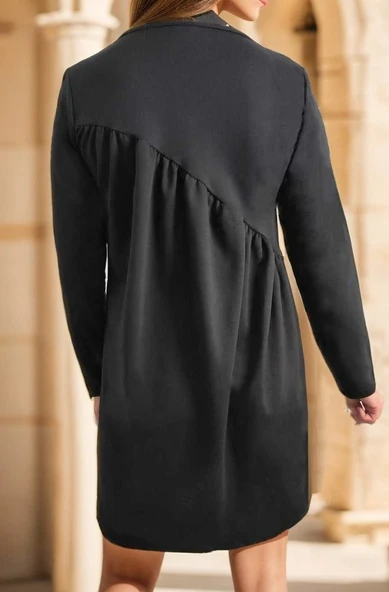 Kadın Uzun Kollu Bisiklet Yaka çapraz Büzgü Detay Iki Iplik Mini Boy Elbise - Resim 7