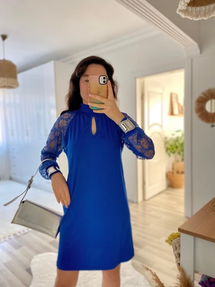 Kadın Uzun Kollu Tül Detay Sandy Mini Boy Elbise - Resim 9