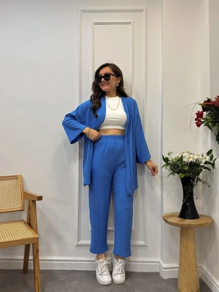 Kadın Uzun Kollu önü Açık Dokuma Ceket Ve Pantolon Ikili Takım ürün görseli