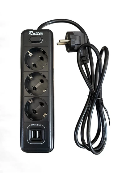 RUTTER 3'lü Grup Priz 2 Usb Girişli Akım Korumalı 1.5 Metre