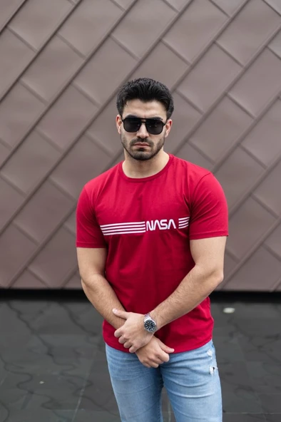 Erkek Kısa Kollu Nasa Baskı Basic Erkek T-shirt - Resim 2