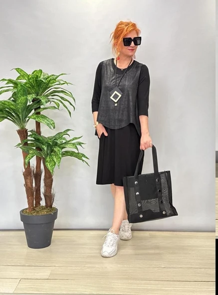 Kadın Viskon Kumaş Cep Detaylı üçlü Takım - Resim 2