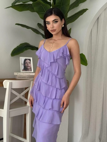 Ples Yırtmaç Detaylı Elbise - Resim 5