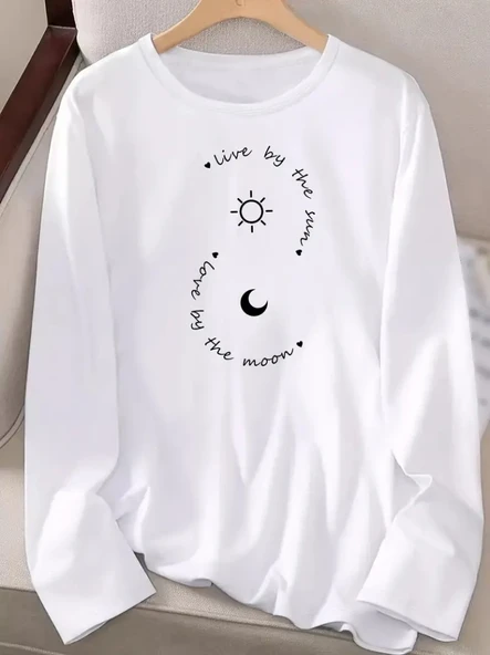 Kadın Uzun Kollu Bisiklet Yaka Desenli Viskon Bluz - Resim 2