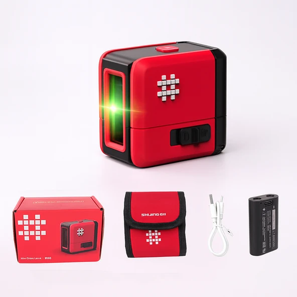 15m Menzilli Mini Çapraz Çizgi Lazer Yeşil Işın Otomatik Kendini Düzleme Bataryalı USB Şarjlı - Resim 2