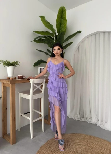 Ples Yırtmaç Detaylı Elbise - Resim 4