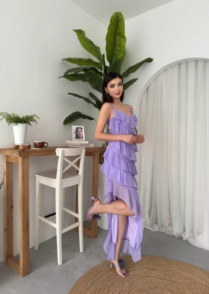 Ples Yırtmaç Detaylı Elbise - Resim 8