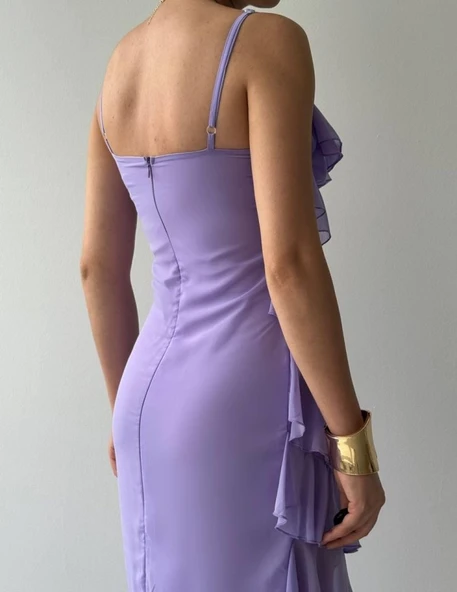 Ples Yırtmaç Detaylı Elbise - Resim 7