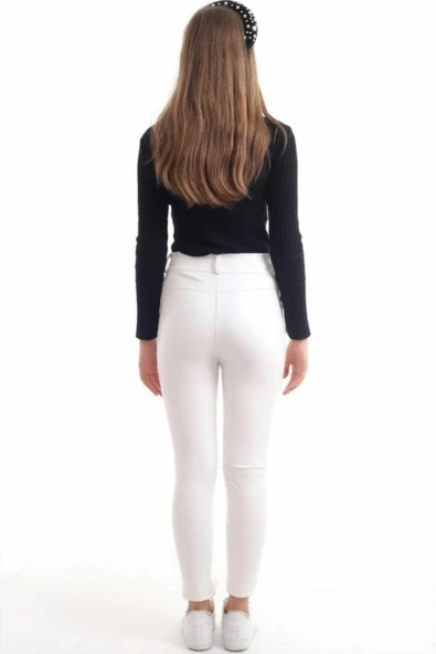 Beyaz Taş İşlemeli Deri Tayt - Resim 4