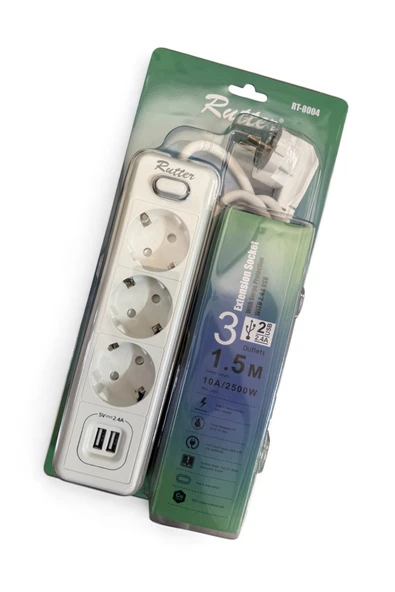 RUTTER 3'lü Grup Priz 2 Usb Girişli Akım Korumalı 1.5 Metre - 2