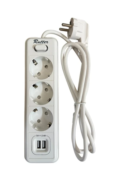 RUTTER 3'lü Grup Priz 2 Usb Girişli Akım Korumalı 1.5 Metre