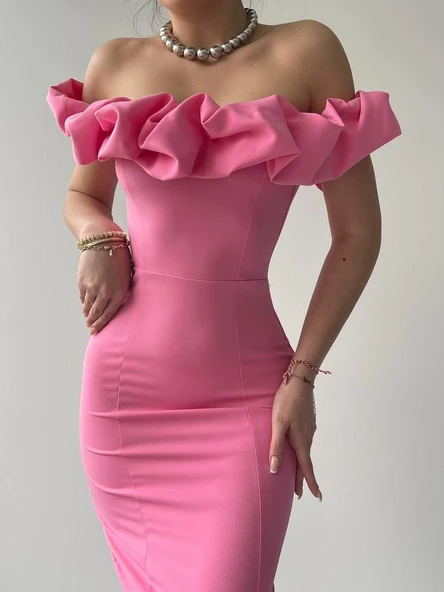 Popi Madonna Yaka Kalem Elbise - Resim 5