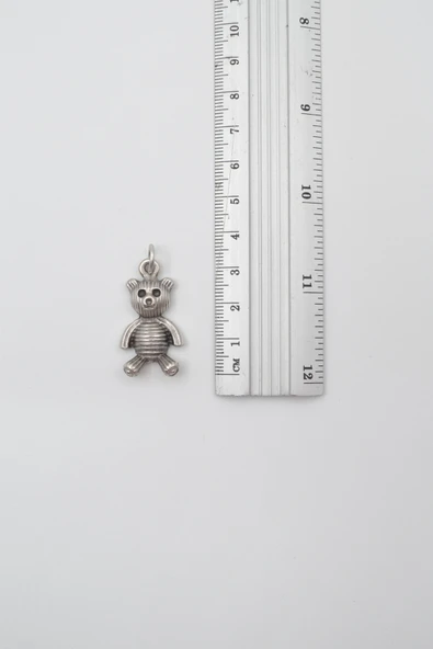 Oyuncak Ayı Siyah Deri İp Kolye - Antik Gümüş Kaplama - Kadın Erkek - 60 cm - Resim 4