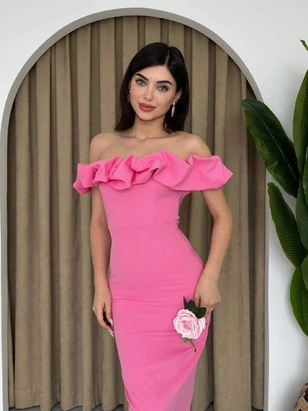 Popi Madonna Yaka Kalem Elbise - Resim 3