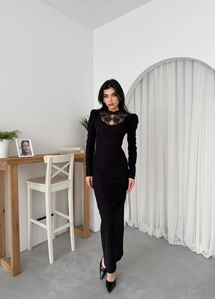 Port Dantel Detay Elbise - Resim 6