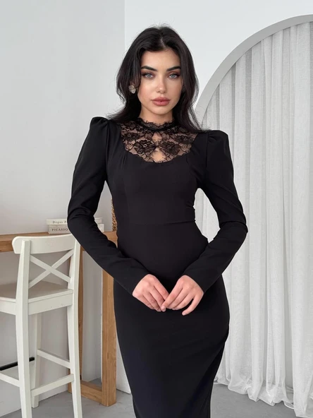 Port Dantel Detay Elbise - Resim 3