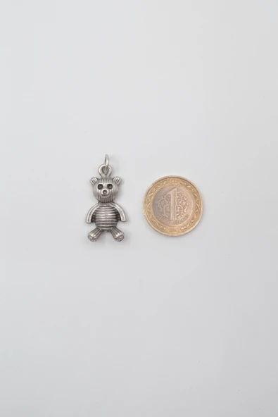 Oyuncak Ayı Siyah Deri İp Kolye - Antik Gümüş Kaplama - Kadın Erkek - 60 cm - Resim 5