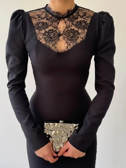 Port Dantel Detay Elbise - Resim 5