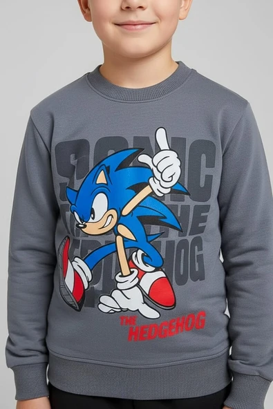 Sonic Desenli Gri Renk Erkek Çocuk Eşofman Takım - 2