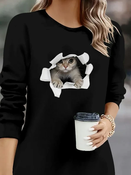 Kadın Uzun Kollu Bisiklet Yaka Kısa Viskon Iki Iplik Elbise - Resim 2